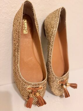Sperry Gold Glitter Ballet Flats with Tan Tassels
